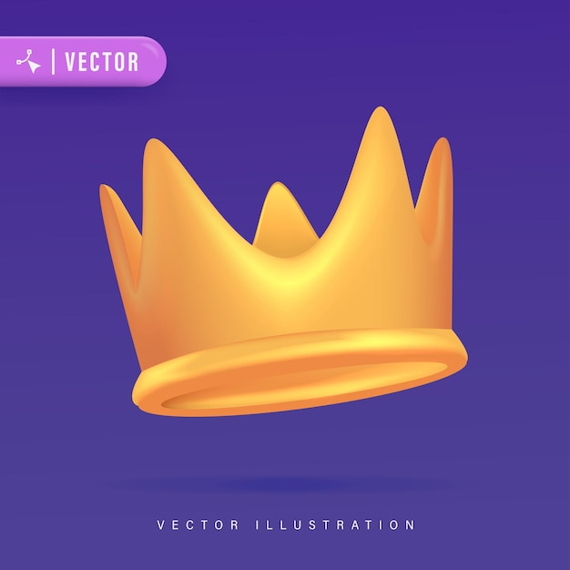 Corona de oro realista 3d aislada en la ilustración del vector del fondo púrpura.