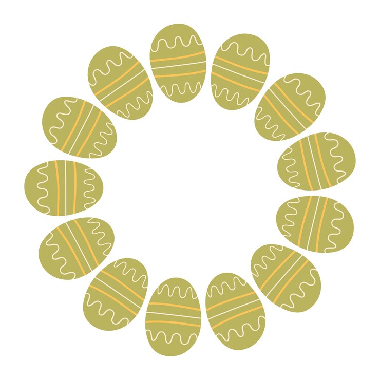 Corona de Pascua con huevos verdes dibujada a mano sobre un fondo blanco Marco de garabateo decorativo de comida navideña con adornos en forma de círculo Elemento para tarjetas de felicitación
