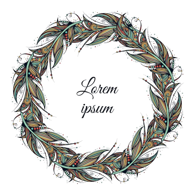 Corona de plumas. Ilustración dibujada a mano en estilo boho vintage