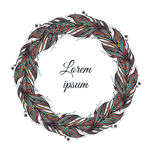 Corona de plumas. Ilustración dibujada a mano en estilo boho vintage