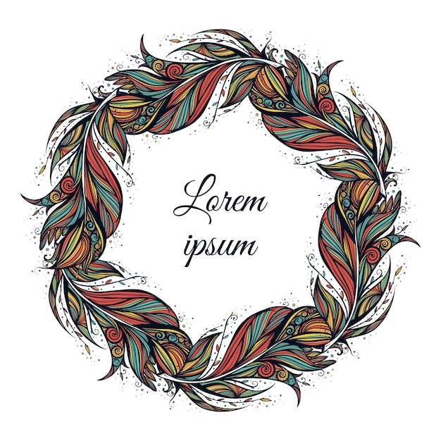 Corona de plumas. Ilustración dibujada a mano en estilo boho vintage