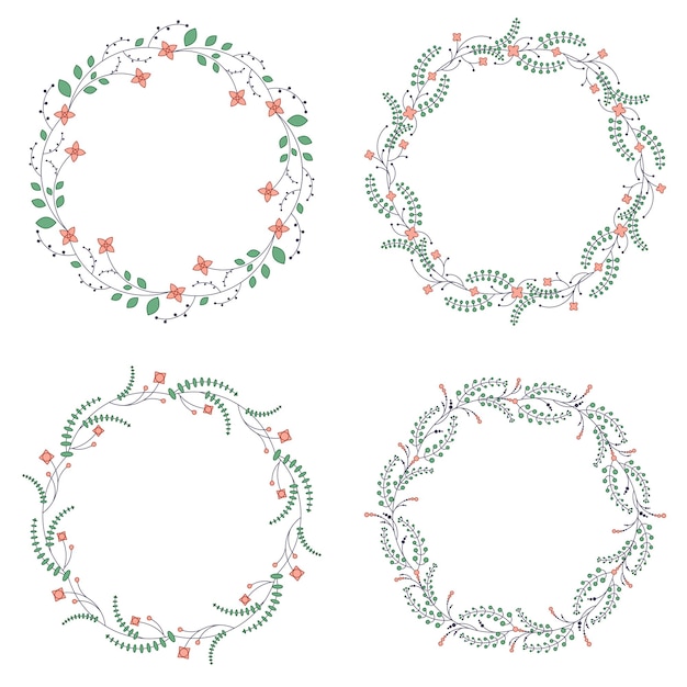 Corona de primavera decorativa vectorial marco floral aislado elementos geométricos simples de flores y hojas