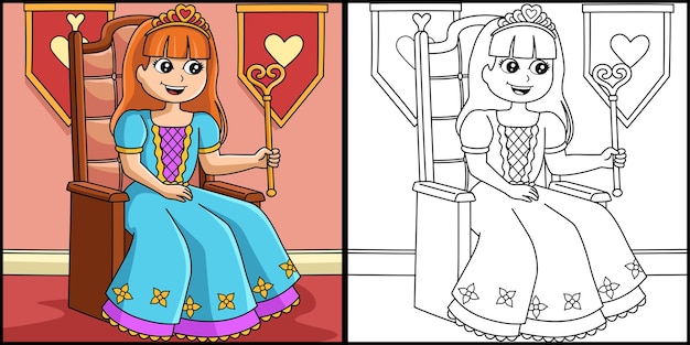 Corona princesa página para colorear ilustración coloreada