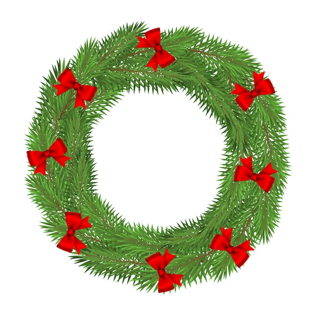 Corona de ramas de árboles de Navidad aisladas sobre un fondo blanco. Lugar para el diseño en una pancarta de