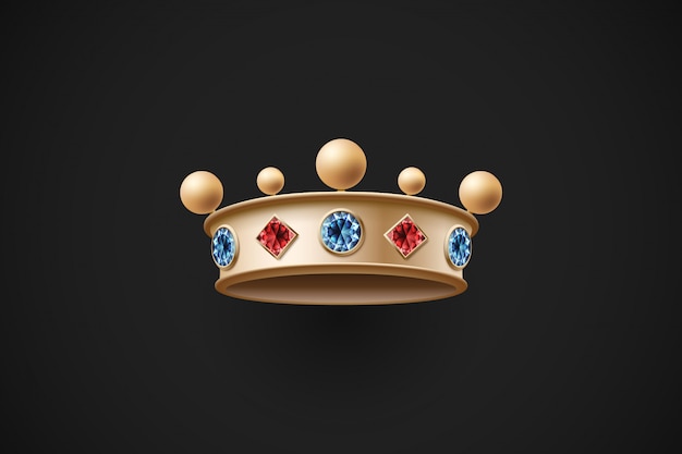Corona real dorada con diamantes rojos y azules