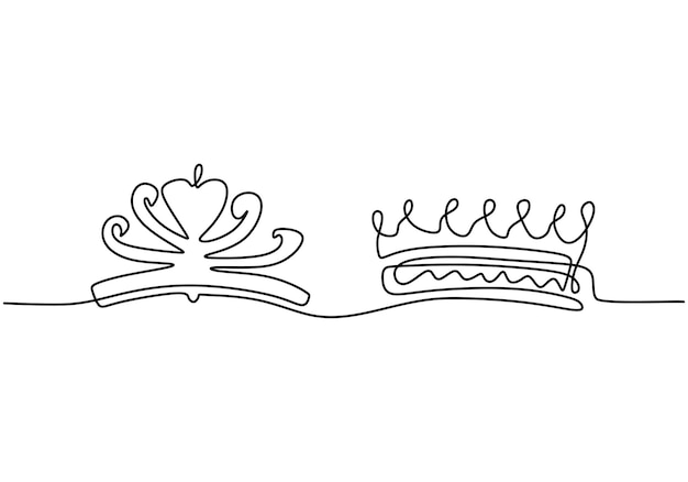 Vector una corona de rey y reina en dibujo de línea continua aislado sobre fondo blanco. un símbolo de corona de majestad rey y reina. el concepto de liderazgo, poder, lujo, riqueza, éxito.