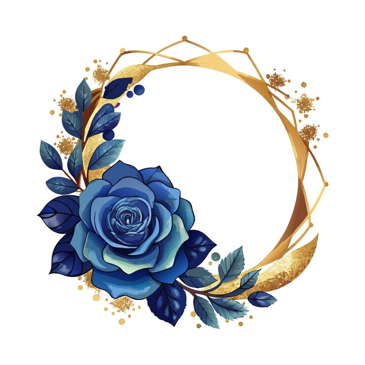 una corona con una rosa azul y una rosa en ella