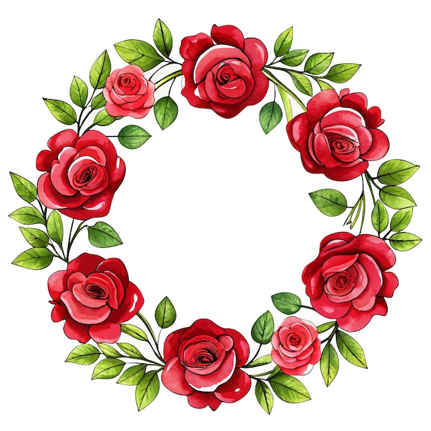 una corona de rosas con un círculo de rosas rojas