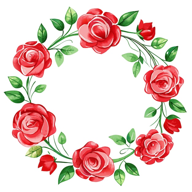 una corona de rosas y hojas con un círculo de rosas