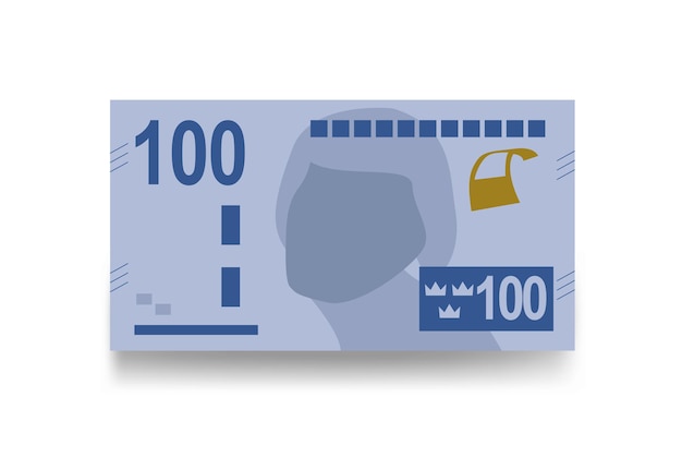 Corona sueca Vector Ilustración Suecia dinero set paquete billetes Papel moneda 100 kr