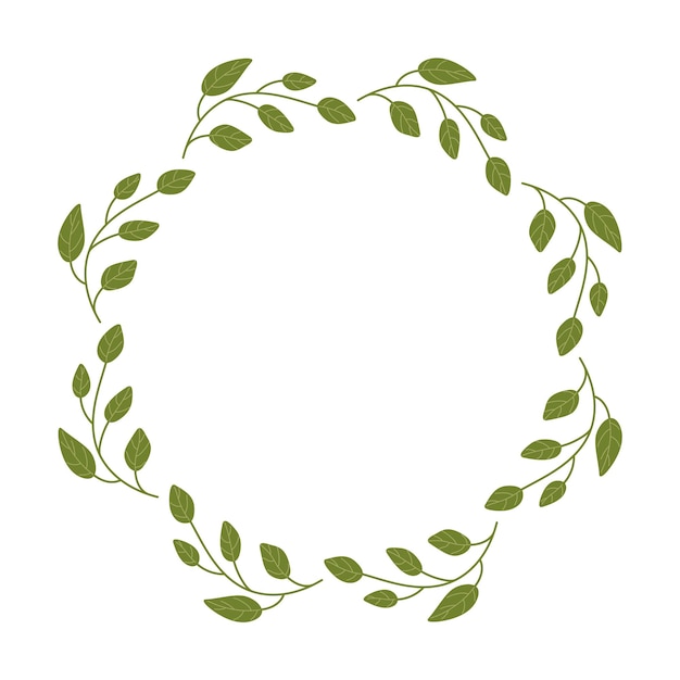 Corona verde de laurel como hojas dibujadas a mano con espacio vacío para el texto marco de primavera de hojas para felicitaciones citas con espacio de copia ilustración vectorial minimalista