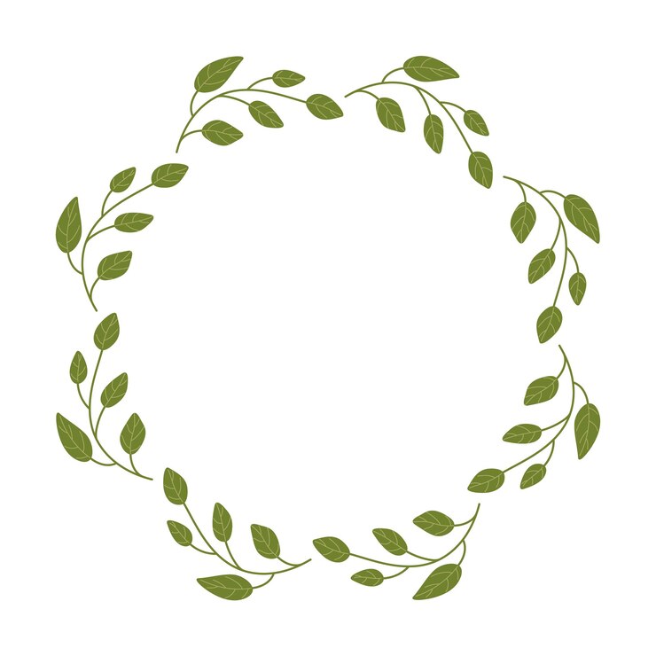 Corona verde de laurel como hojas dibujadas a mano con espacio vacío para el texto marco de primavera de hojas para felicitaciones citas con espacio de copia ilustración vectorial minimalista