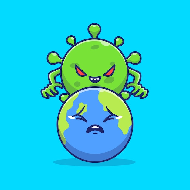 Corona virus control world icon ilustración. personaje de dibujos animados de la corona de la mascota. concepto de icono mundial aislado