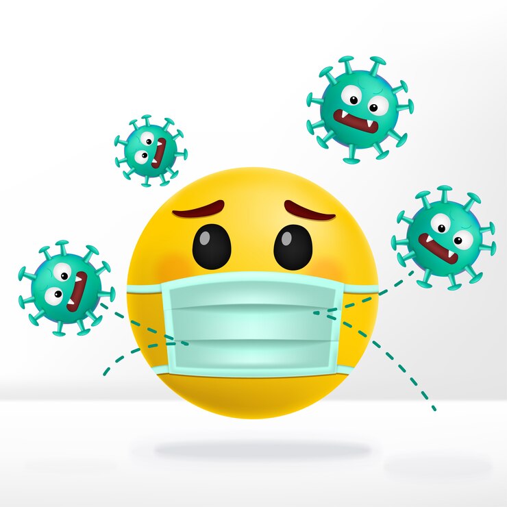 Corona Virus o Anti Bacterial Cartoon Emotion con mascarilla quirúrgica.