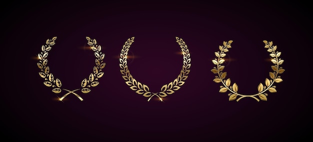 Coronas de laurel doradas conjunto de ilustraciones vectoriales realistas