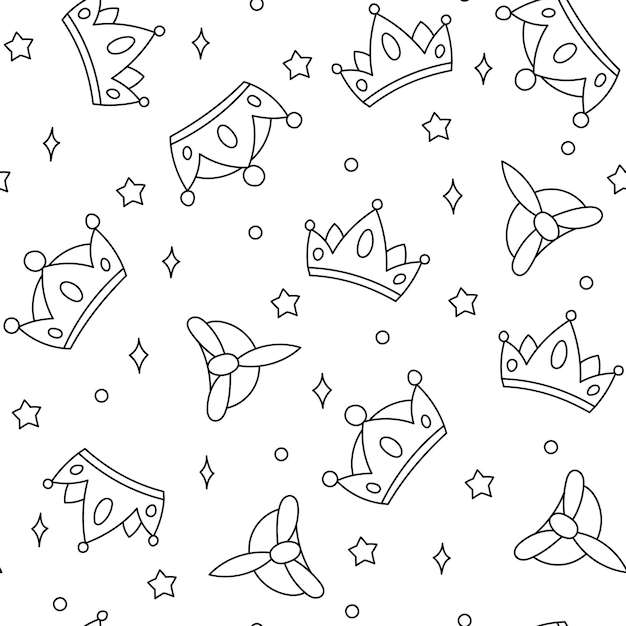 Coronas Reyes Magos patrón de vector dibujado a mano en estilo doodle.