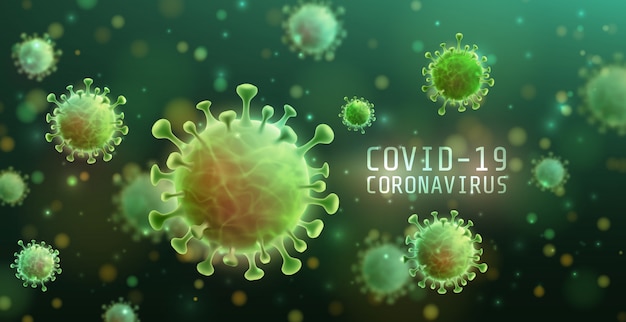 Coronavirus 2019-nCoV y fondo de virus con células de la enfermedad. Brote del virus de la corona COVID-19 y concepto de riesgo de salud médica pandémica