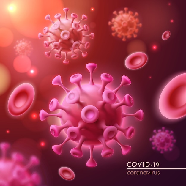 El coronavirus es rojo. Ilustración realista de COVID-19.