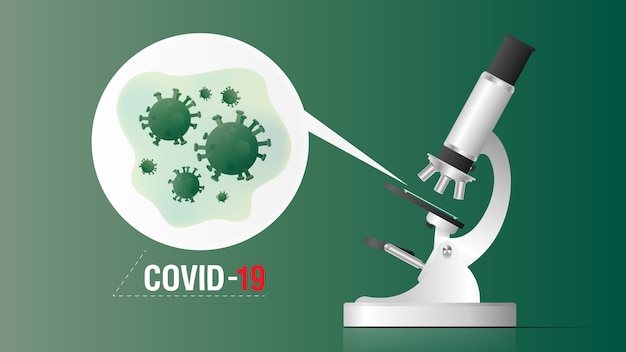 Vector coronavirus bajo la ilustración del microscopio