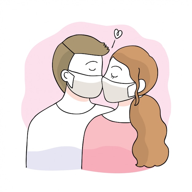 Coronavirus lindo de dibujos animados, COVID-19, besos Copple