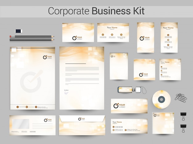 Corporate business kit con ondas abstractas.