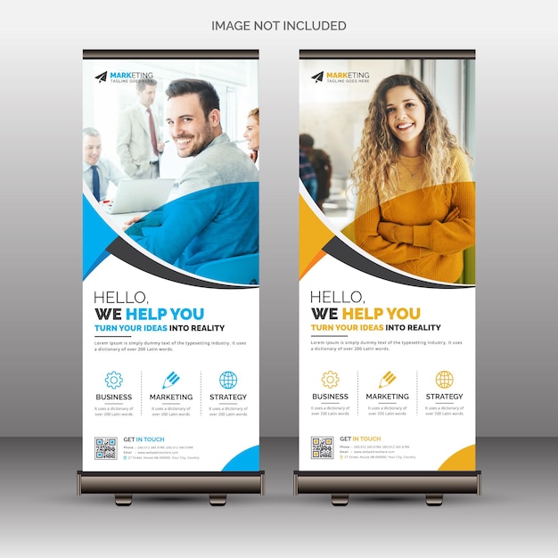 Corporate X Banner Pull Up Roll Up Banner Standee Plantilla con formas e ideas creativas