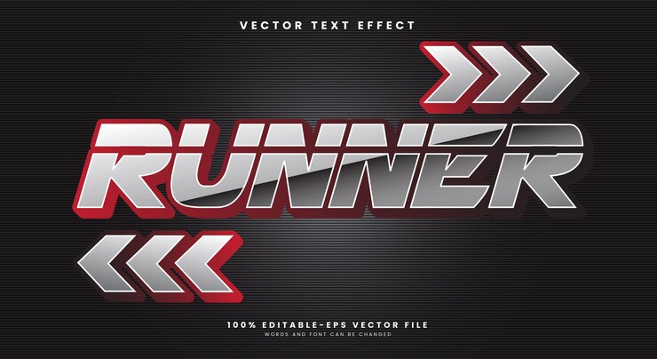 Vector corredor 3d efecto de texto editable plantilla con estilo de texto de deporte y campeón