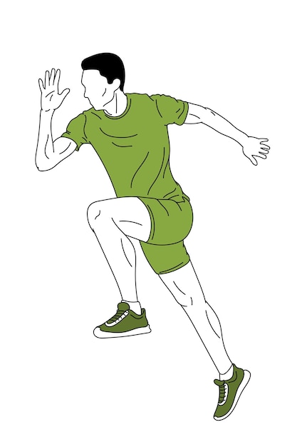 Corredor de atleta masculino entrenando en movimiento corriendo sobre fondo blanco Ilustración vectorial Velocidad y fuerza