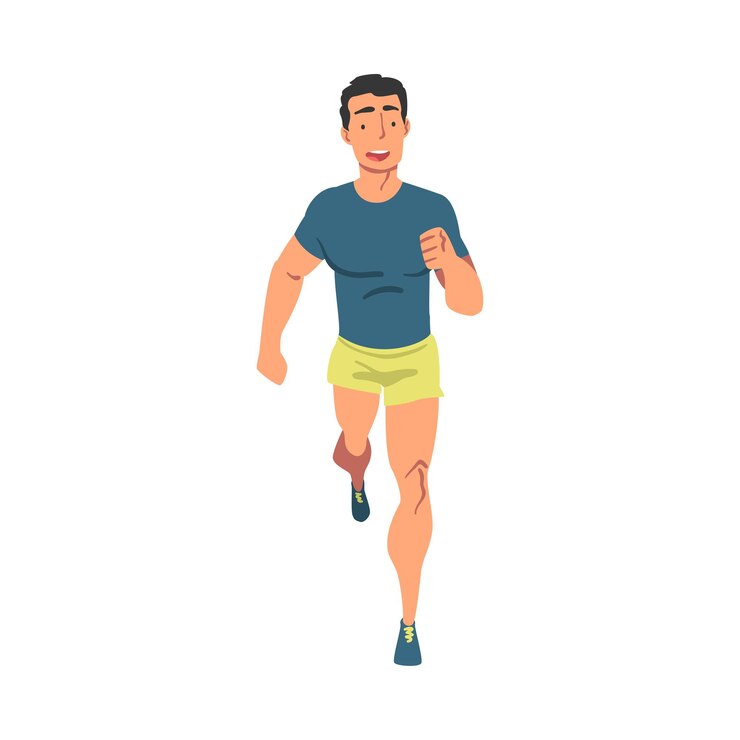 Vector corredor atleta en uniforme deportivo corredor de maratón haciendo entrenamiento matutino en un fondo blanco aislado