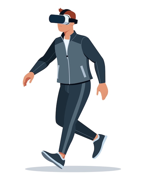 Corredor con auricular de realidad virtual aislado en la ilustración vectorial blanca