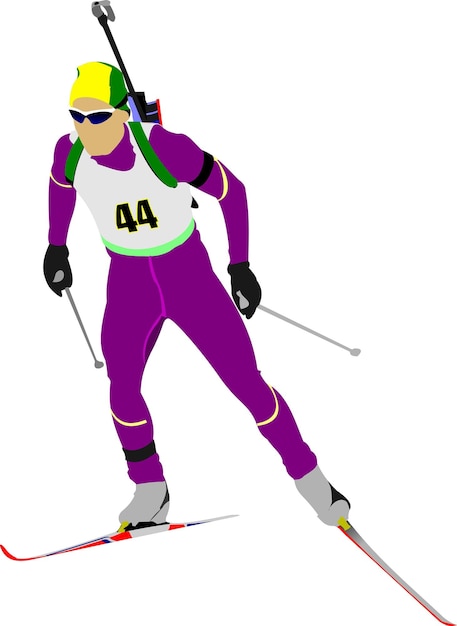Corredor de biatlón siluetas de colores ilustración vectorial