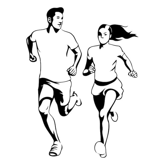 Vector corredor hombre y mujer en ropa deportiva corredor de maratón ilustración vectorial