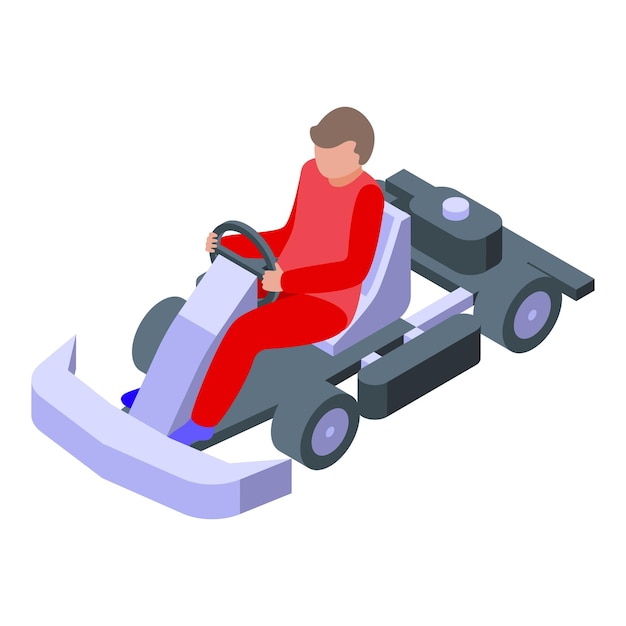 Corredor de kart sin casco icono vector isométrico automovilismo activo