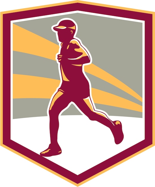corredor de maratón, escudo, retro