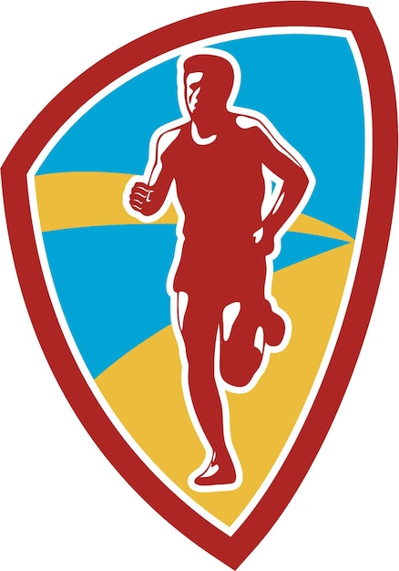 corredor de maratón, escudo, retro