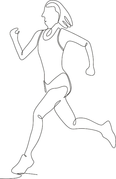 Corredor de maratón hombre en línea continua Estilo de dibujo Ilustración vectorial Atleta Corredor Correr Jo