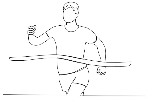 Un corredor masculino gana el dibujo de línea de meta