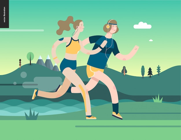 Vector corredores - hombre y mujer haciendo ejercicio