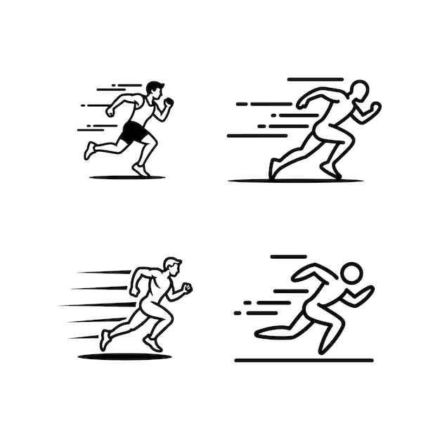 Corredores en movimiento Iconos de arte de línea o silueta de hombre de carrera rápida o hombre de fitness
