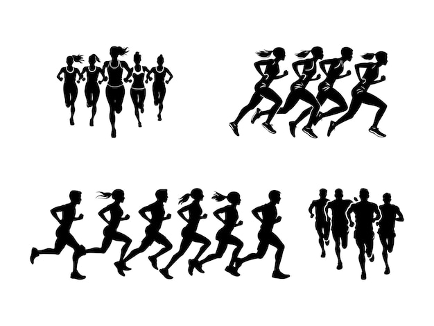 Corredores Paquete de silueta Maratón Fitness Vector Clipart