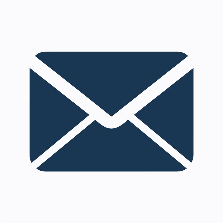 Vector un correo azul con una franja blanca y la letra r en él