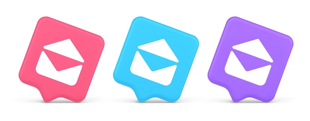 Correo electrónico carta de sobre abierto recibido botón de mensaje entrante icono realista 3d