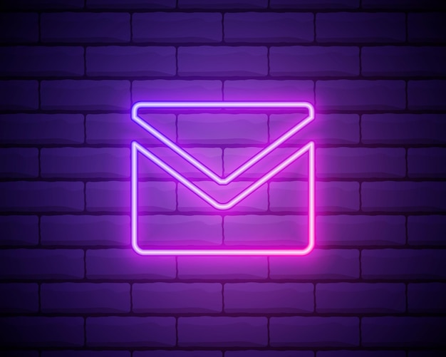 Correo electrónico color brillante neón ui ux icono Signo brillante logo vector Aislado en el fondo de la pared de ladrillo