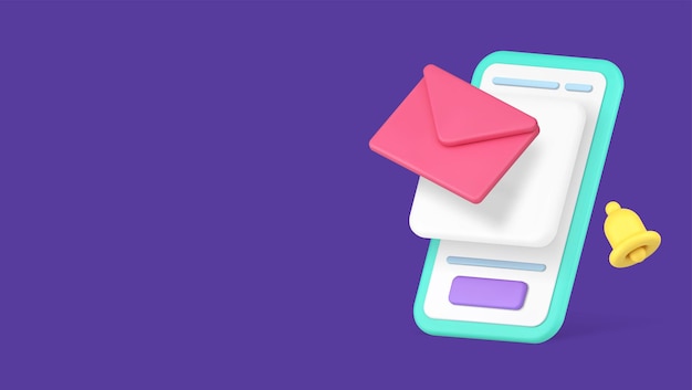 Correo electrónico mensaje entrante bandeja de entrada buzón alerta de sonido aplicación de teléfono inteligente icono 3d vector
