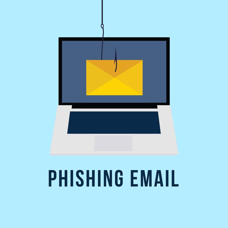 Vector correo de phishing con un vector de anzuelo ilustración de correo de robo de pirata informático contraseña en línea y estafa de inicio de sesión correo no deseado de pirata informático inicio de sesión de contraseña con un correo electrónico de phishing notificación de virus