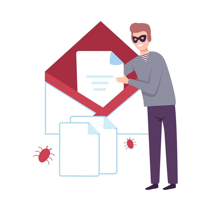 Vector los correos electrónicos infectados por hackers por virus, la seguridad cibernética en internet, el vector de ataque informático.