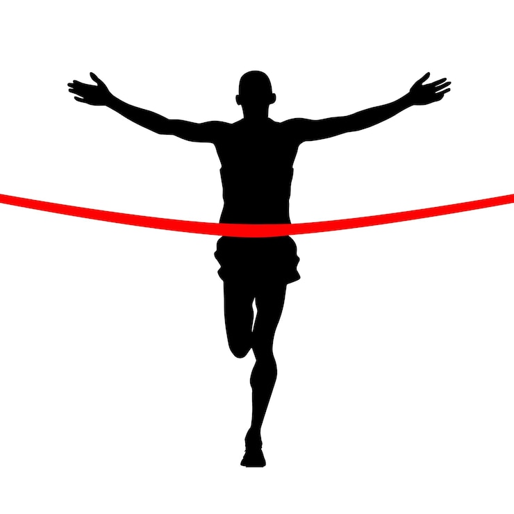 Vector correr un corredor de maratón gana al atleta de atletismo que compite