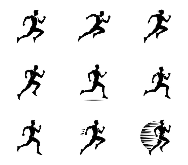 Correr deporte hombre logotipo conjunto de plantillas de colección de iconos Correr carrera corriendo velocidad rápida elementos de jogging
