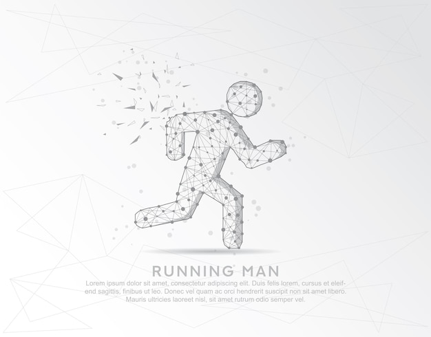 Correr hombre abstracto línea de masa y composición dibujado digitalmente en forma de roto una parte forma de triángulo y puntos dispersos