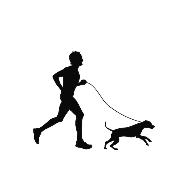 Correr con mascota Hombre y mujer corren juntos con perro